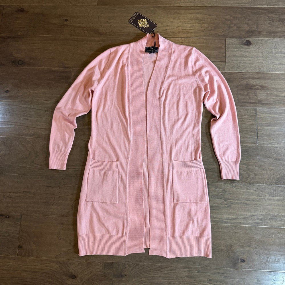 Seven Manor Pink Open Front Long Cardigan Sweater XL M05704F New